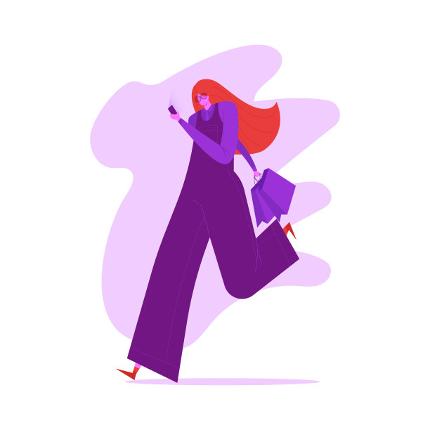 时髦的女人跑着拿着购物袋图片下载