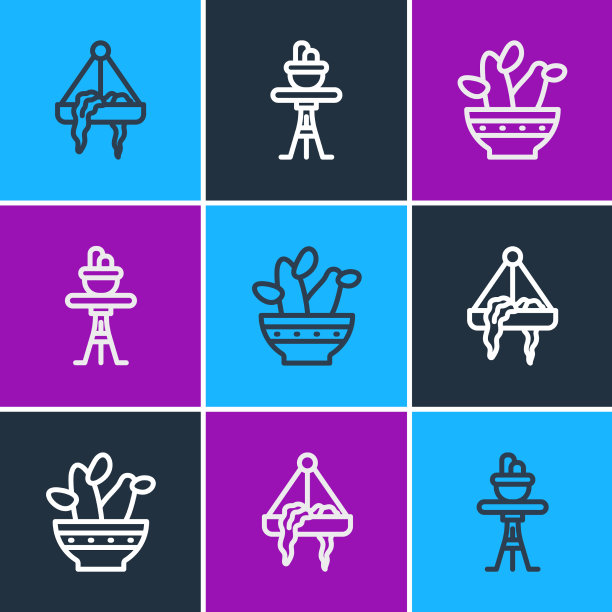 悬挂花盆中设置有仙人掌和佩奥特等植物图片下载