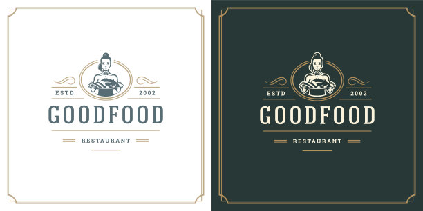 餐厅标志设计矢量插图女招待手持盘子剪影图片下载