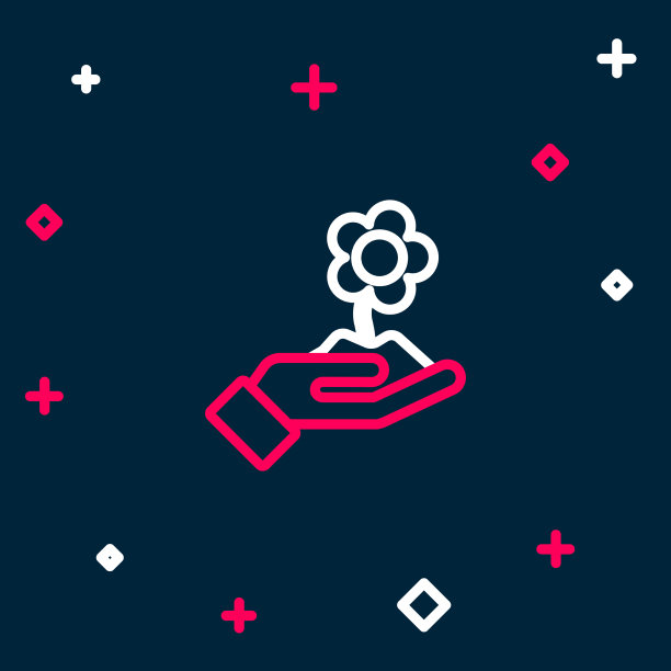 线手捧花图标孤立在蓝色图片下载