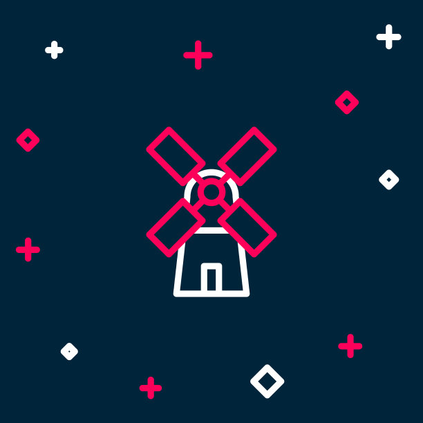 线风车图标孤立的蓝色背景图片下载