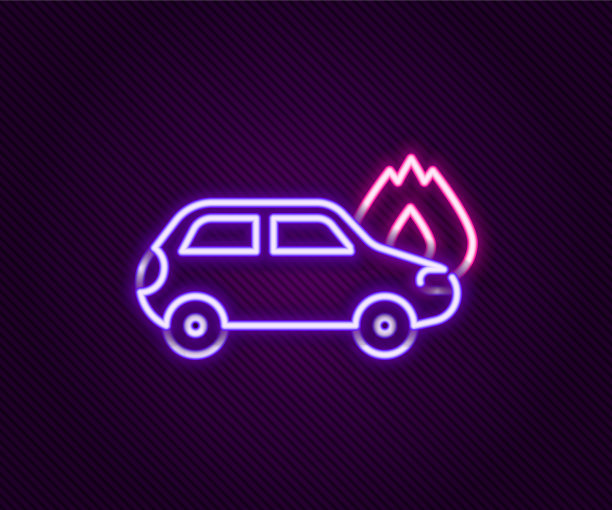发光的霓虹灯线燃烧汽车图标孤立上图片下载