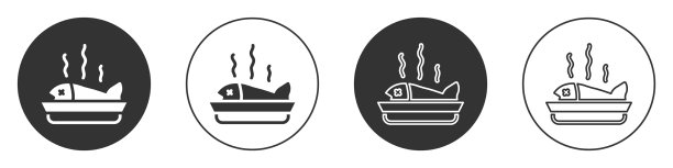 黑色的盘子上的鱼图标孤立图片下载