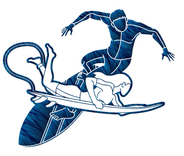 冲浪运动男女玩家卡通图片下载