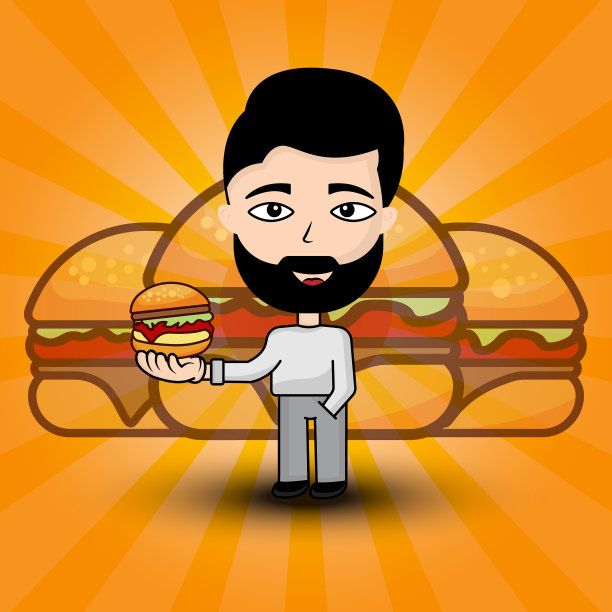 男人卡通人物与汉堡图片下载
