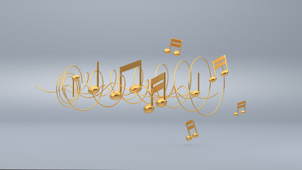 黄金音乐笔记背景，3d渲染图片下载