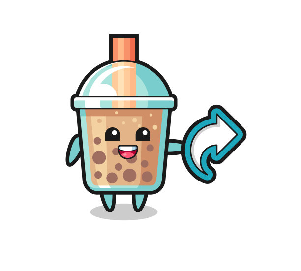 可爱的泡泡茶持有社交媒体分享符号图片下载