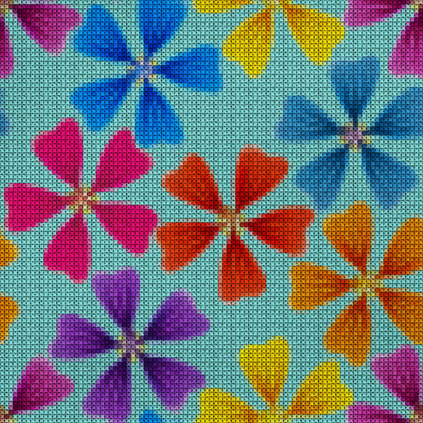 插图。十字绣、刺绣。Lavatera，锦葵，malva花。纹理的鲜花。连续复制的无缝模式。植物的背景,拼贴图片下载