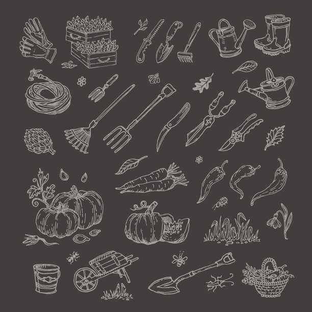 大套手绘园林元素图片下载