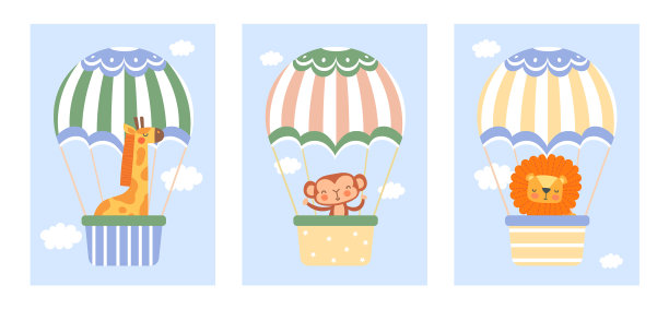 可爱的动物和气球图片下载