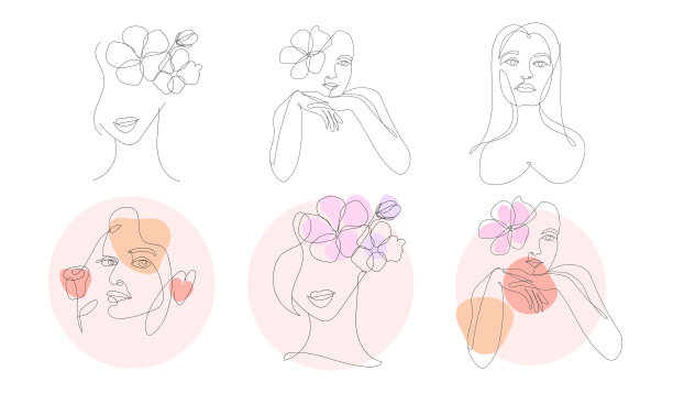 一套花卉女子肖像一行艺术图片下载