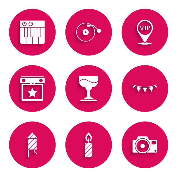 设置鸡尾酒，生日蛋糕，蜡烛，相机图片下载