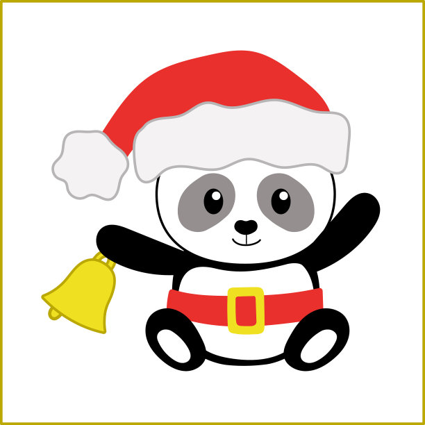 戴红帽子和手铃的圣诞熊猫图片下载