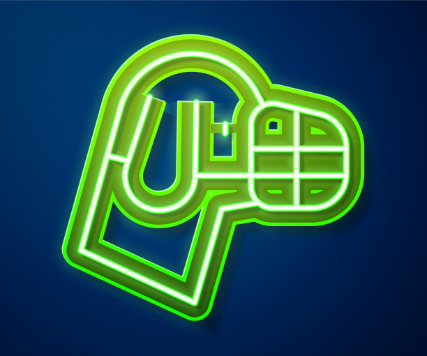 发光的霓虹灯线狗在嘴图标孤立图片下载