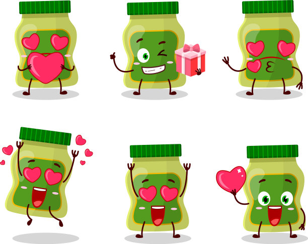 山葵卡通人物，带有可爱的爱的表情图片下载