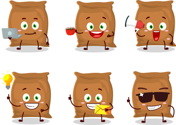 各种类型的面粉袋卡通人物图片下载