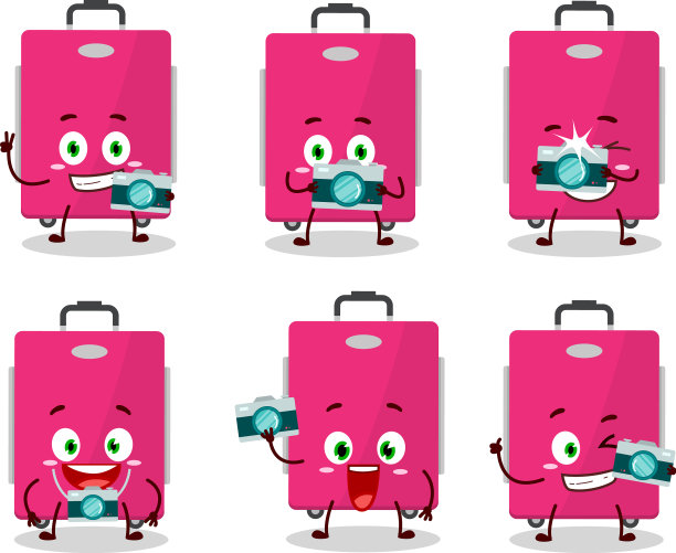 带粉色行李的摄影师专业表情符号图片下载