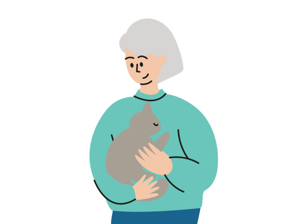 一位上了年纪的妇女怀里抱着一只猫。一个白头发的女人，怀里抱着一只灰色的猫图片下载