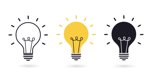 想法灯图标。线条、字形和填充轮廓彩色版，抽象灯泡轮廓和填充矢量符号。象征,标志说明。矢量图形。图片下载