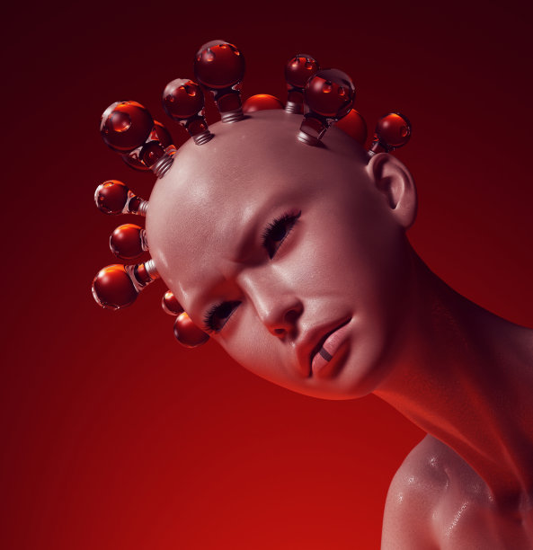 未来女女恶棍邪恶天才科幻灯泡头CG人物在兜帽图片下载