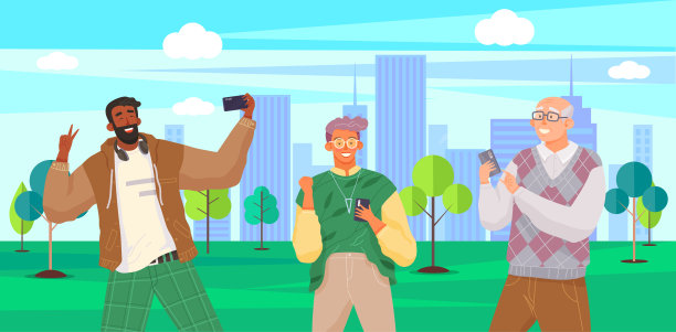 使用智能手机进行交流的各年龄段人群图片下载