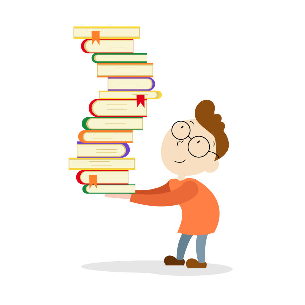 一个拿着一堆书的男孩。图片下载