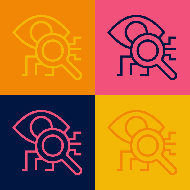 流行艺术线眼睛扫描图标隔离的颜色背景。视网膜扫描。扫描的眼睛。安全检查的象征。网络标志。向量图片下载