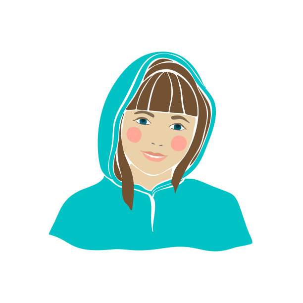 十几岁的女孩画的嬉皮士风格。白色背景。孤立的白色。时尚印花。孩子的图形。素描的性格。美丽的女性脸矢量插图。图片下载