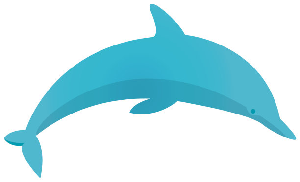 蓝色的海豚在白色的背景下游泳。海洋动物，大鱼卡通航海人物图片下载