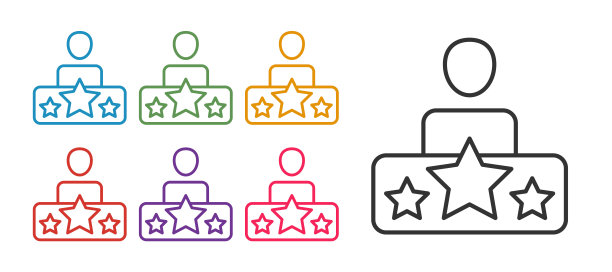 演员的星星图标孤立在白色背景上。设置图标丰富多彩。向量图片下载