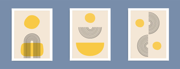 抽象墙面艺术绘画线条和圆形背景。极简几何元素和手绘线。中世纪北欧风格。图片下载