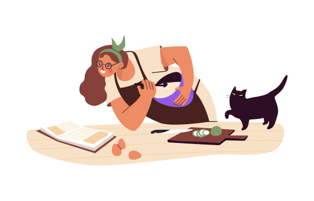 年轻快乐的女人在家做饭图片下载