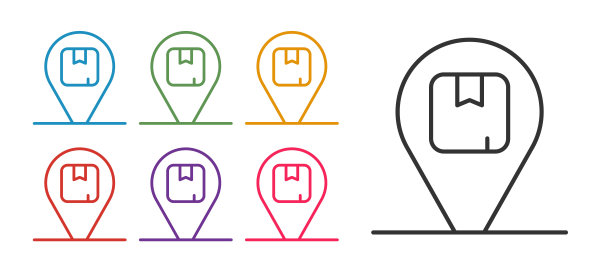 设置线位置与纸板盒图标隔离在白色背景。配送服务、物流运输、配送。设置图标丰富多彩。向量图片下载