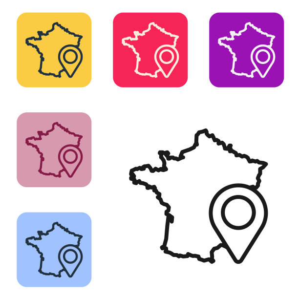 黑色线地图的法国图标孤立在白色图片下载