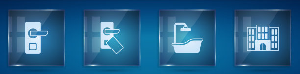 设置数字门锁浴缸和酒店大楼图片下载