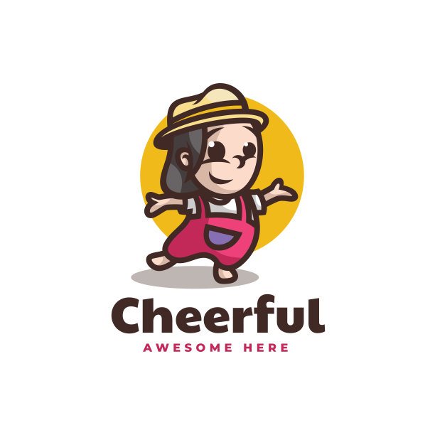 向量插图欢快的女孩吉祥物卡通风格。图片下载