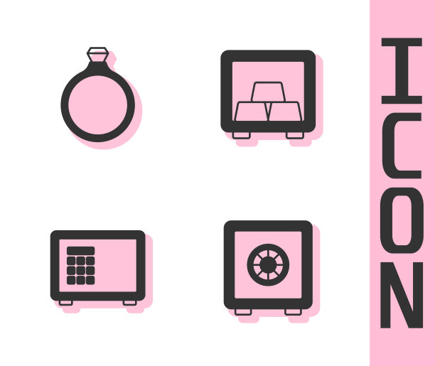 设置安全的金戒指和金条图标图片下载