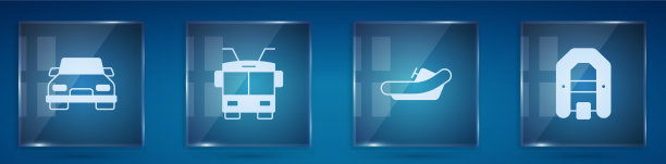 设有小轿车、无轨电车、木筏和广场图片下载