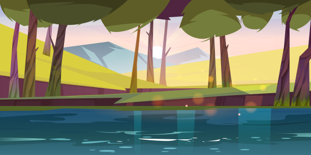 森林池塘自然景观，平静的湖泊或河流图片下载