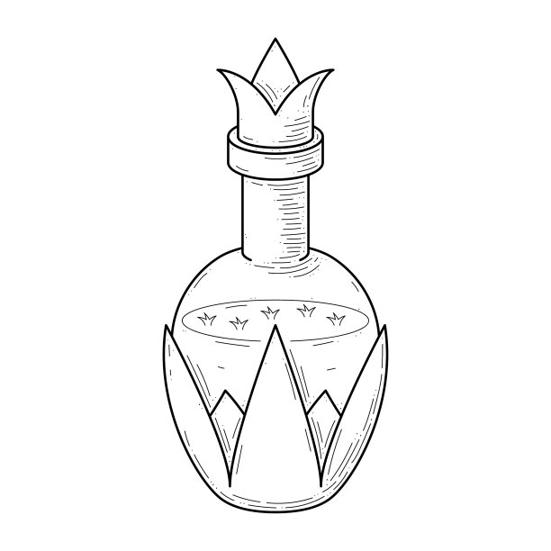 黑色简单线玻璃瓶涂鸦轮廓药水饮料酏剂液体元素矢量设计风格素描孤立插图魔法巫术图片下载