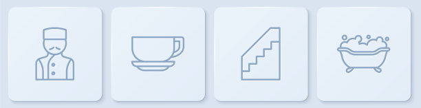 设置礼宾楼梯，咖啡杯和浴缸图片下载