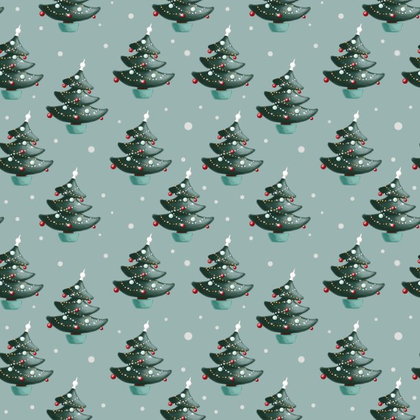 无缝绿色图案与新年树图片下载