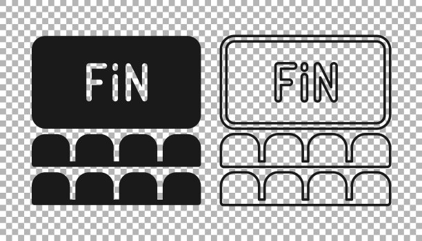 黑色电影院礼堂与屏幕图标隔离透明背景。向量图片下载