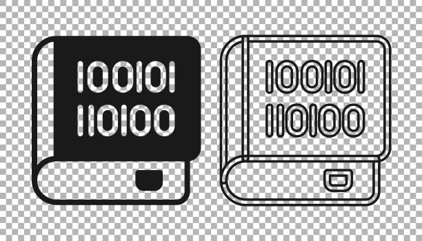 关于编程图标隔离在透明背景上的黑色书籍。编程语言的概念。学习PHP, CSS, XML, HTML, Javascript。向量图片下载