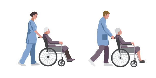 社会、医疗工作者和坐轮椅的老人图片下载