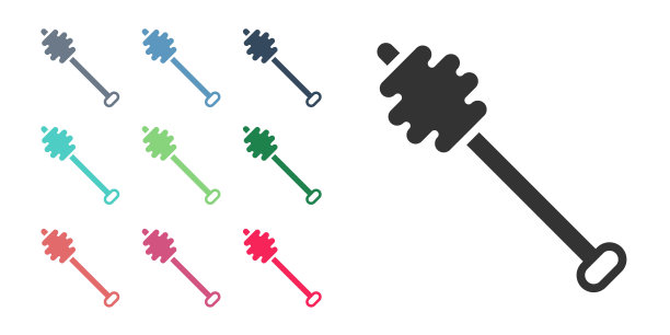 黑色蜂蜜勺棒图标孤立在白色背景。蜂蜜包。设置图标丰富多彩。向量图片下载