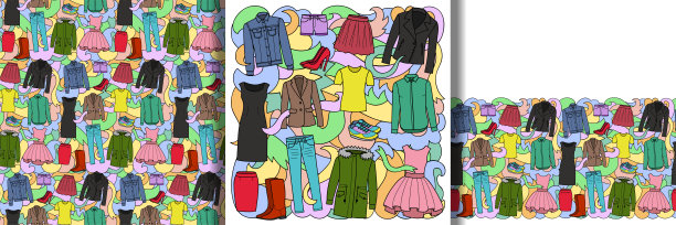 女装套装和无缝模式和边界设置图片下载