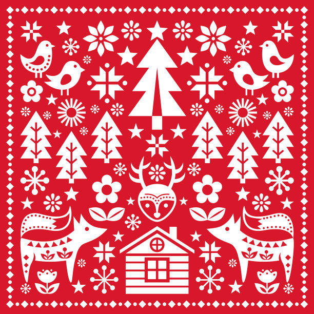 北欧圣诞民间艺术图案图片下载