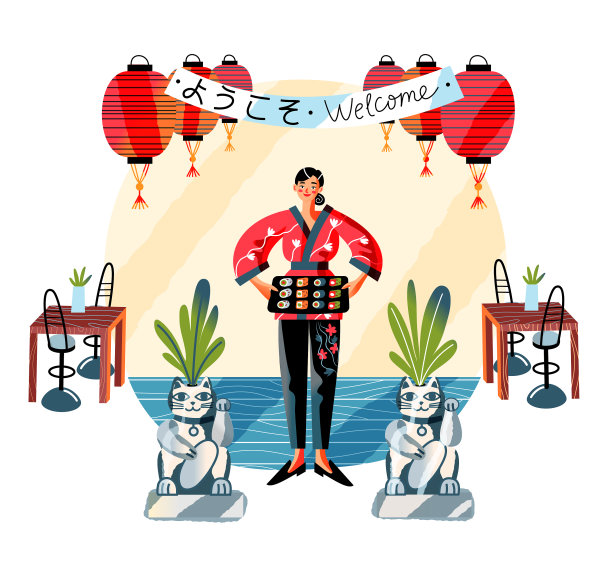 在日本寿司店当服务员的年轻女子图片下载