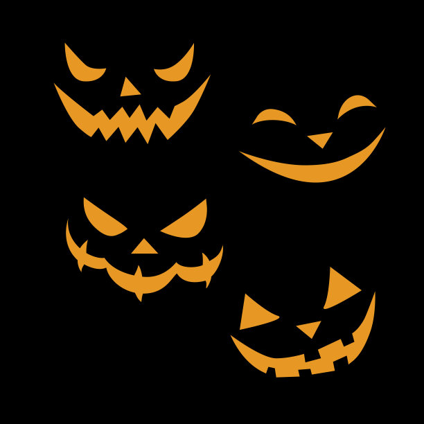 平面风格的笑脸向量集。发光并从黑暗的令人毛骨悚然的生物的鼻子中向外张望，孤立在黑色背景中。万圣节元素的派对，海报，节日设计。危险的动物图片下载